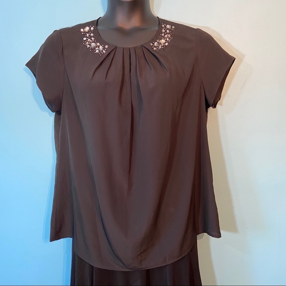 💥5/$25 Jessica women’s black pleated embellished short-sleeve blouse size large